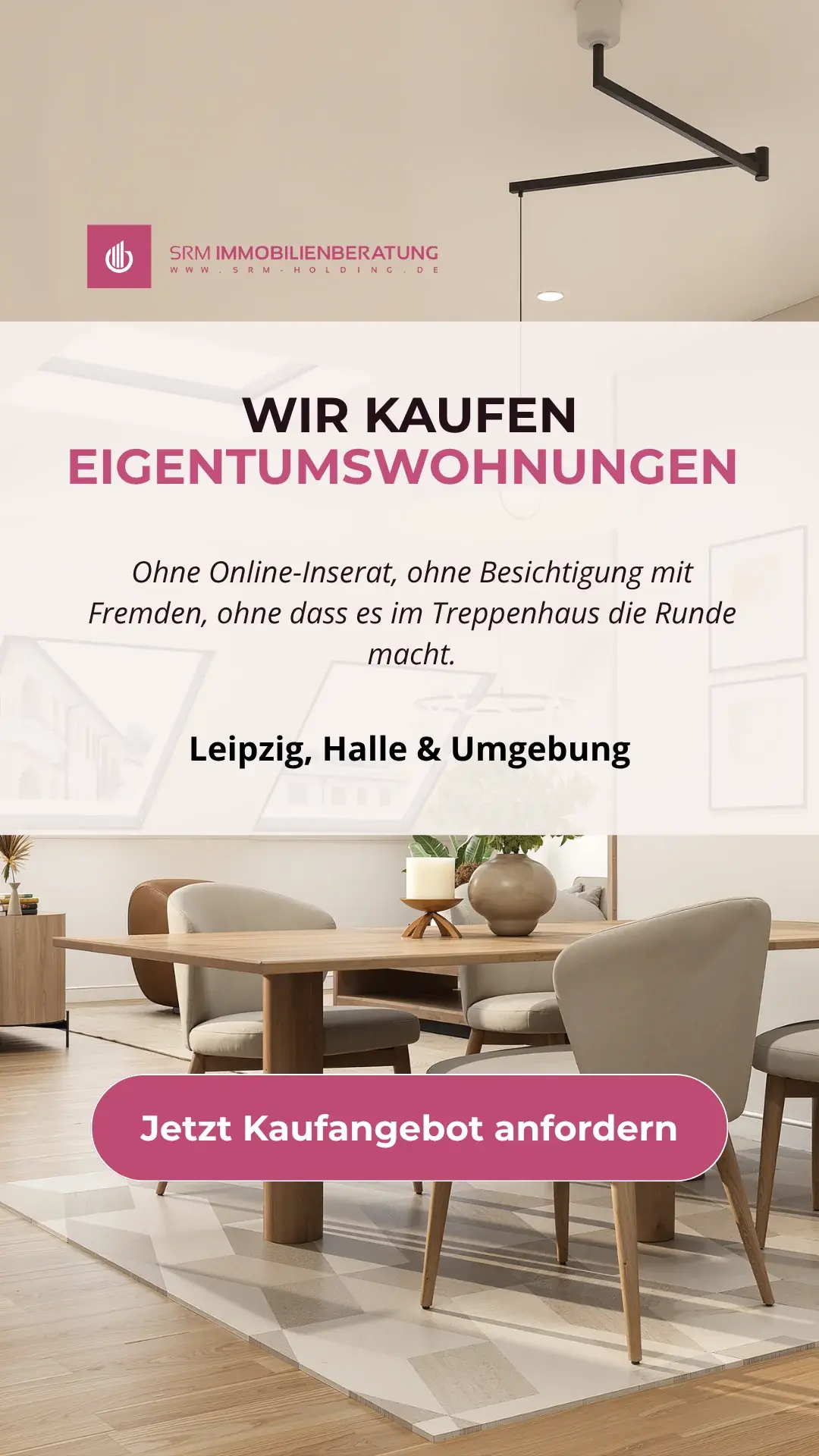 Anzeige mit der Ueberschrift Wir kaufen Eigentumswohnungen in Leipzig, Halle und Umgebung
